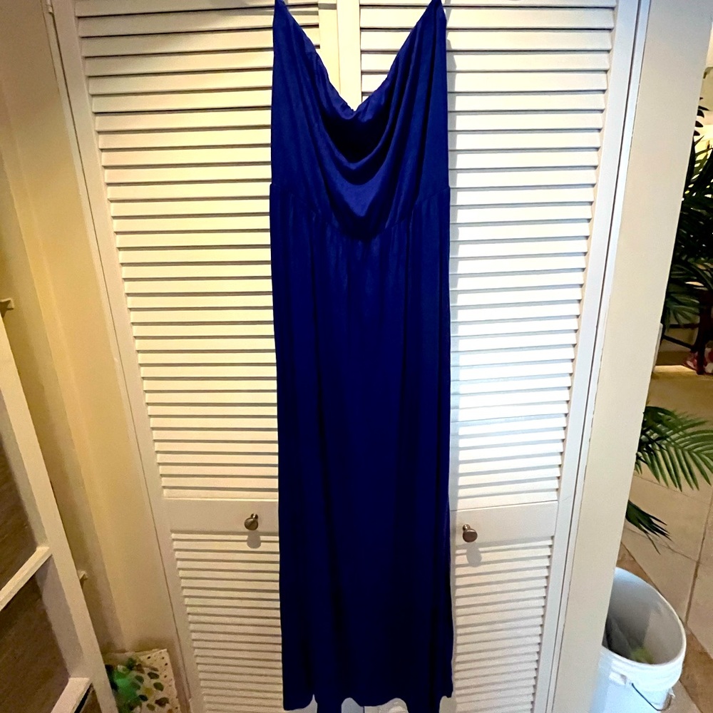 Blue strapless maxi dress